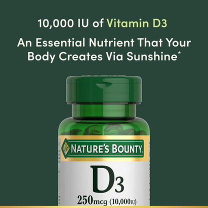 Nature's Bounty Vitamin D3 10000 IU Softgels – Immune Support & Bone Health (72 Count)
