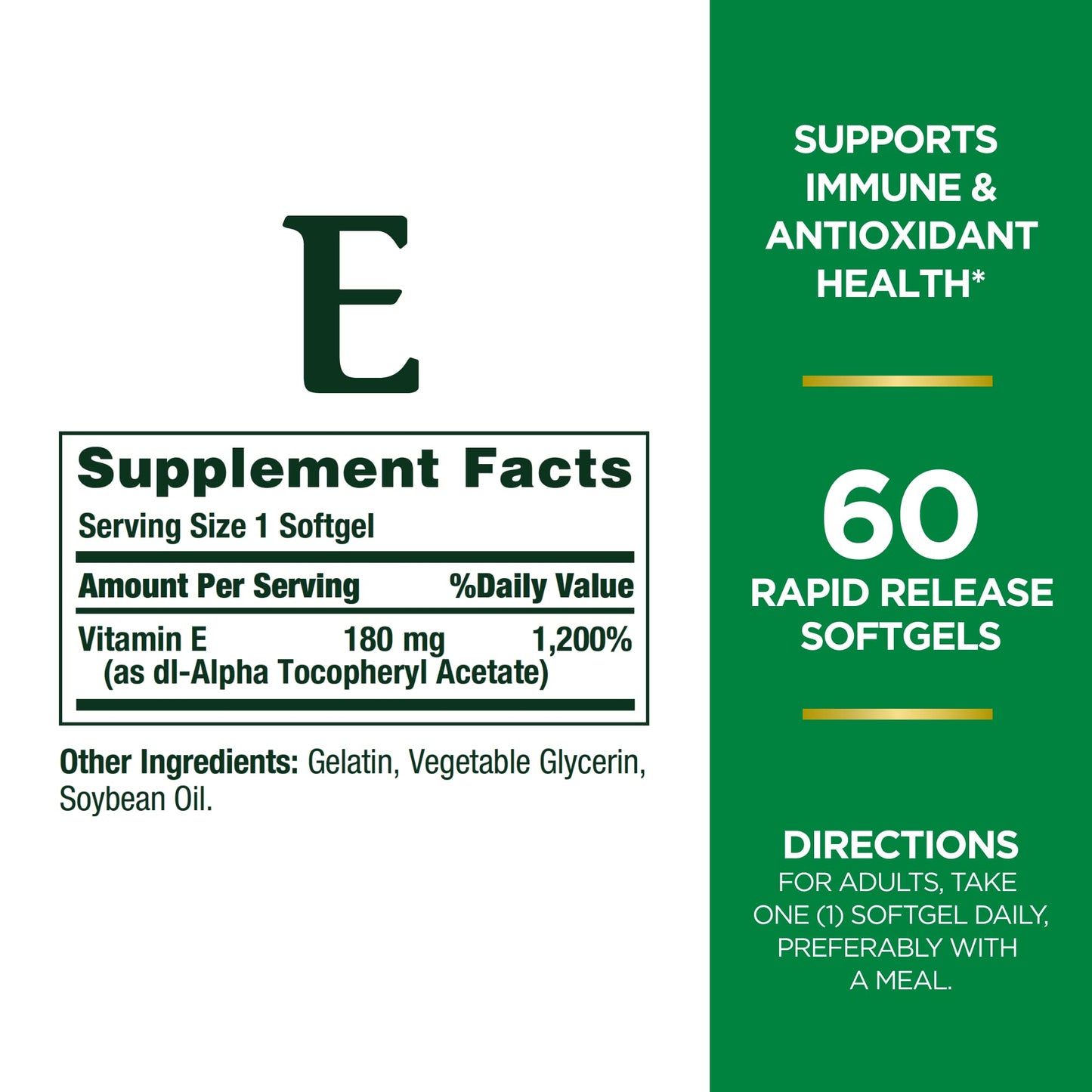 Nature's Bounty Vitamin E Softgels 400 IU – Antioxidant & Immune Support, 120 Count