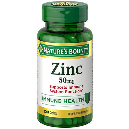 Nature's Bounty Zinc 50 mg Caplets – Unflavored, 100 Count (Pack of 2)