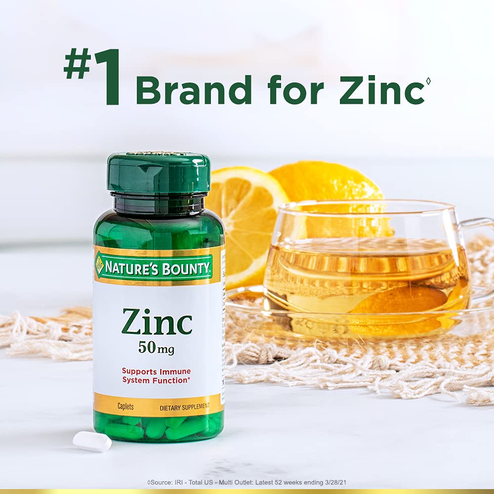 Nature's Bounty Zinc 50 mg Caplets – Unflavored, 100 Count (Pack of 2)