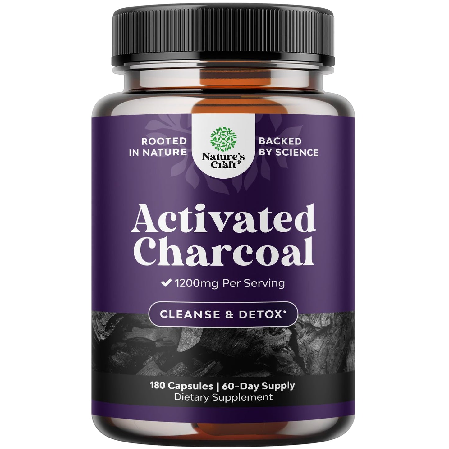 Natures Craft Activated Charcoal Pills Detox & Cleanse – 1200 mg per Serving, 180 Count