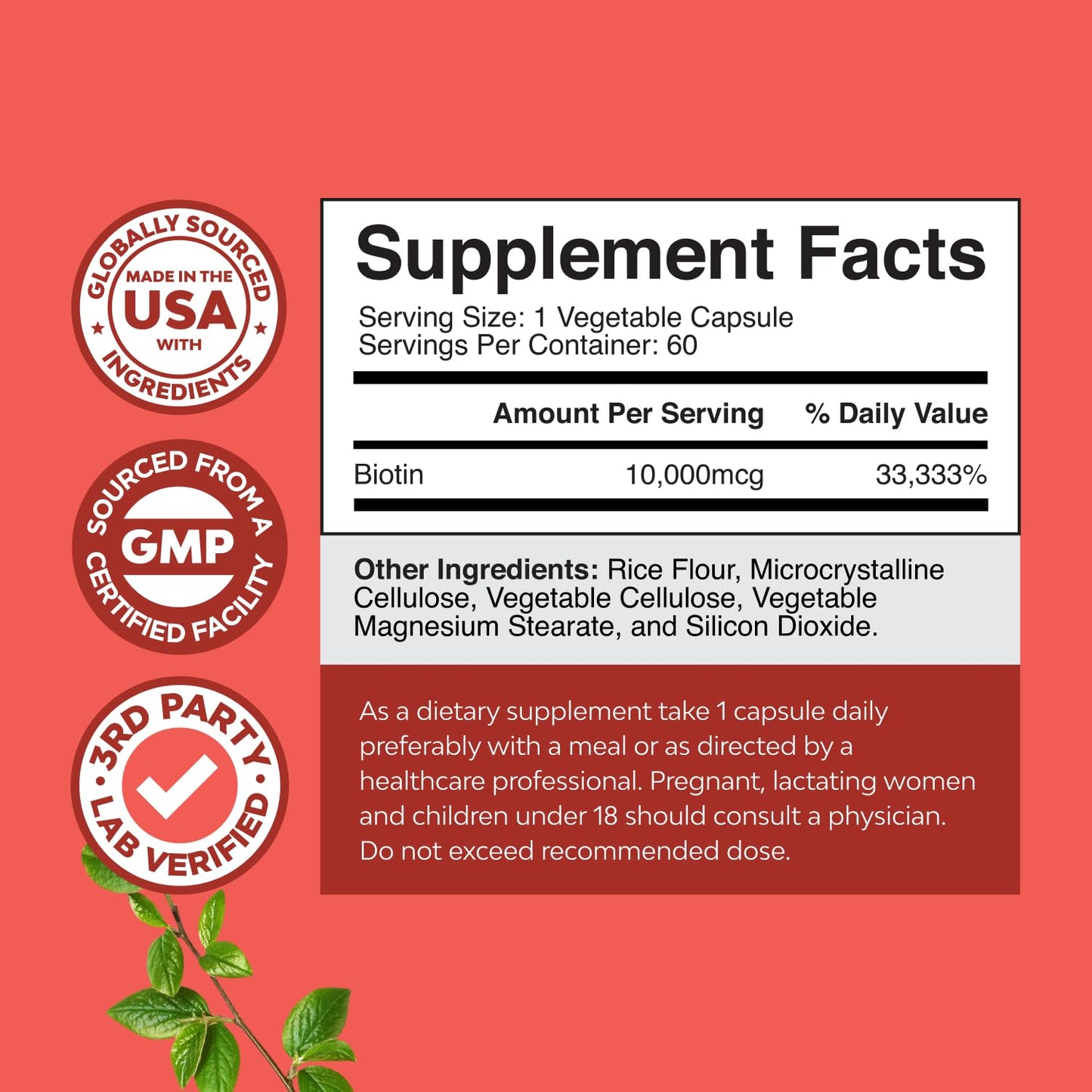 Natures Craft 10000 mcg Biotin Pills for Hair, Nails & Skin | Vegetarian Capsules