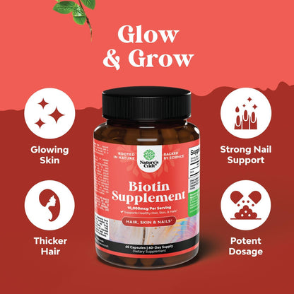 Natures Craft 10000 mcg Biotin Pills for Hair, Nails & Skin | Vegetarian Capsules