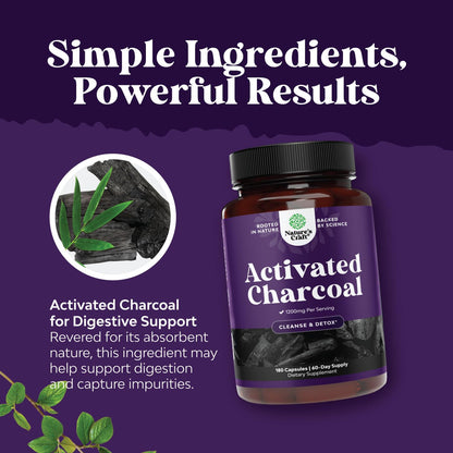 Natures Craft Activated Charcoal Pills Detox & Cleanse – 1200 mg per Serving, 180 Count