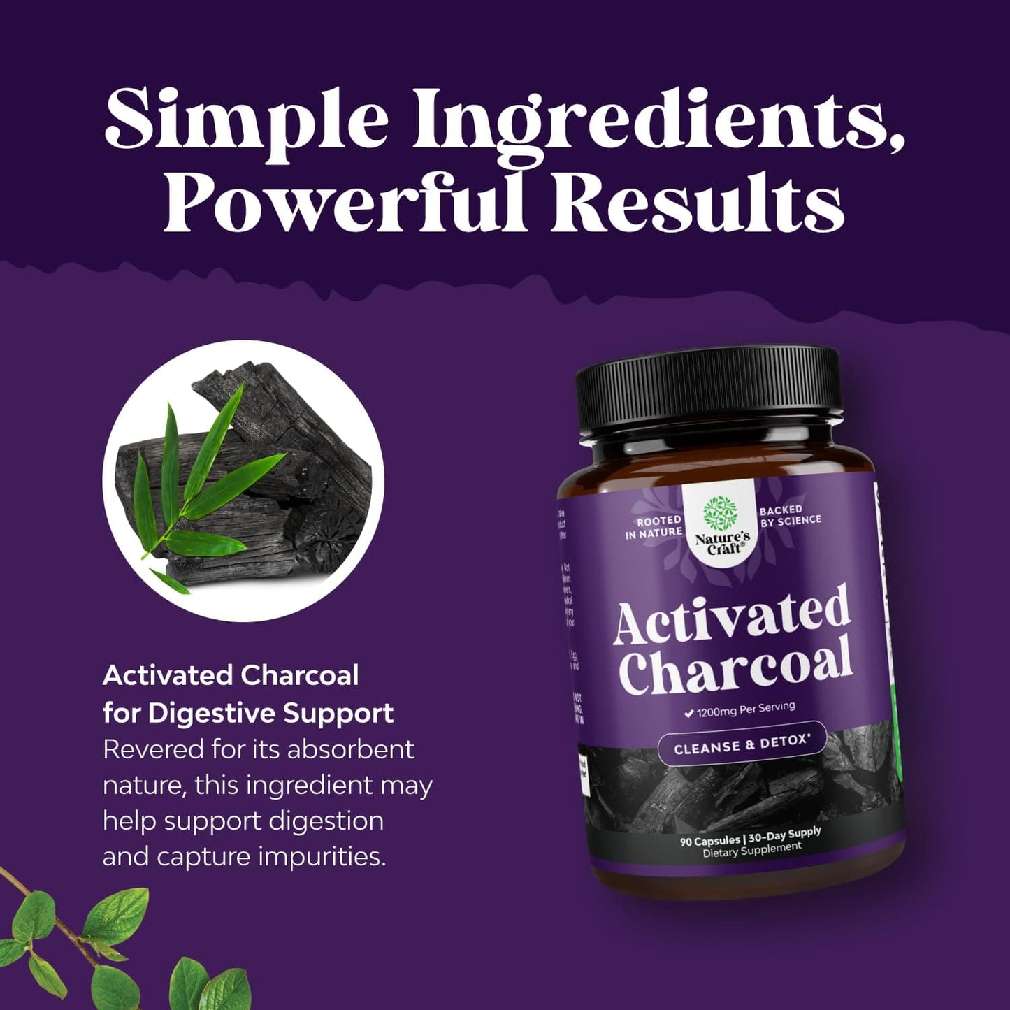 Natures Craft Activated Charcoal Pills – 1200mg Detox & Bloating Relief (90 Count)