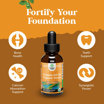 Natures Craft Vitamin D3 with K2 Drops for Adults - Organic, 2000IU, Vegan