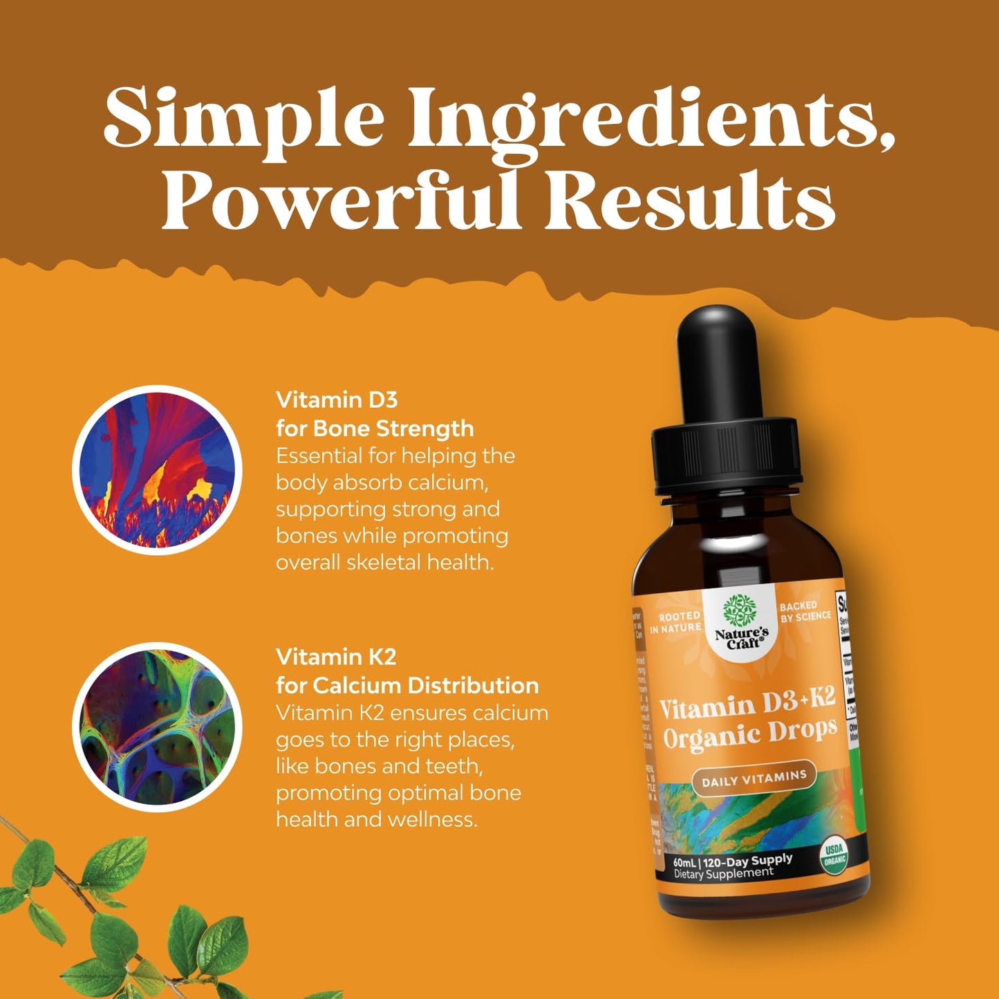 Natures Craft Vitamin D3 with K2 Drops for Adults - Organic, 2000IU, Vegan
