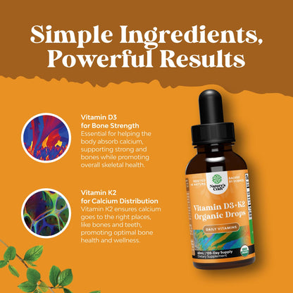Natures Craft Vitamin D3 with K2 Drops for Adults - Organic, 2000IU, Vegan