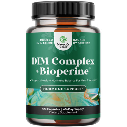 Natures Craft Extra Strength DIM Supplement for Hormone Balance – DIM + Bioperine, 120 Count