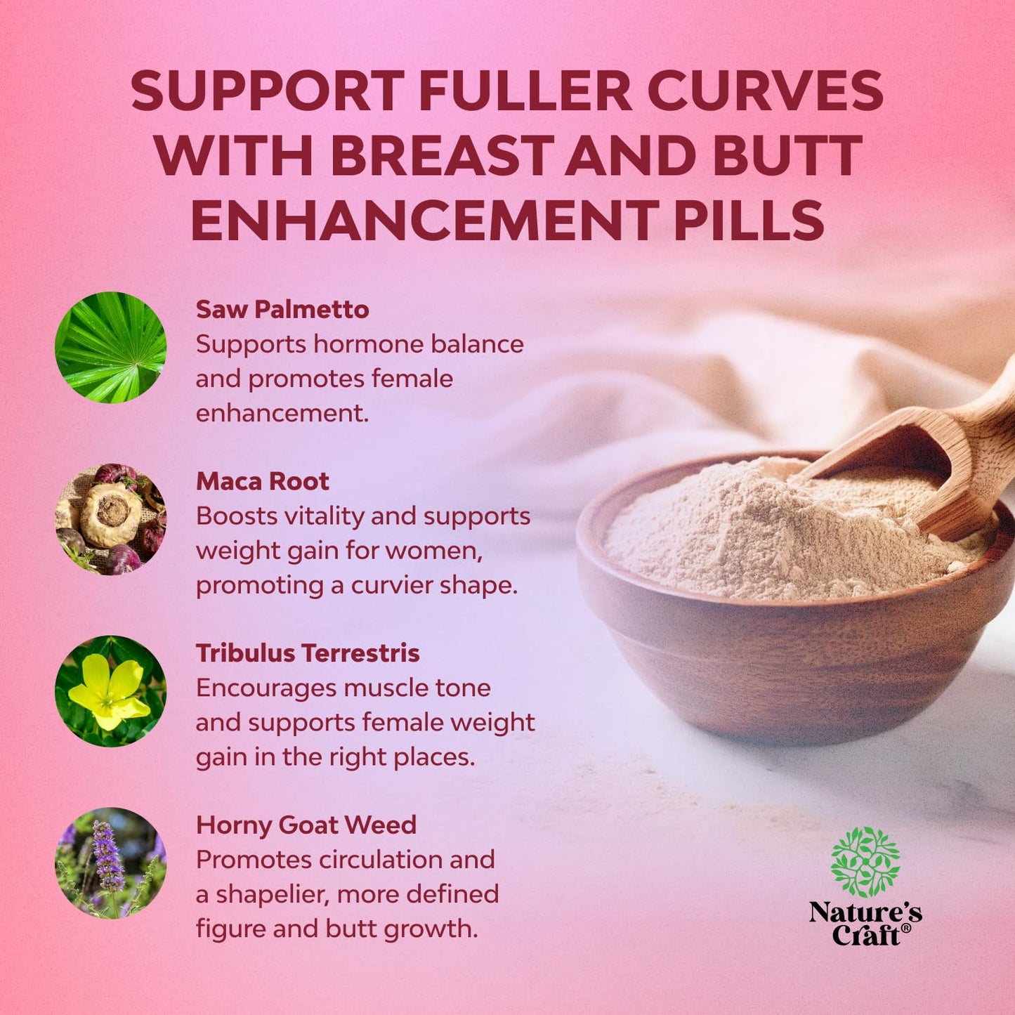 Nature's Craft G-Curve Butt & Breast Pills - Saw Palmetto & Horny Goat Weed (60 Count)
