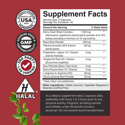 Natures Craft Horny Goat Weed for Men - Extra Strength 90 Capsules