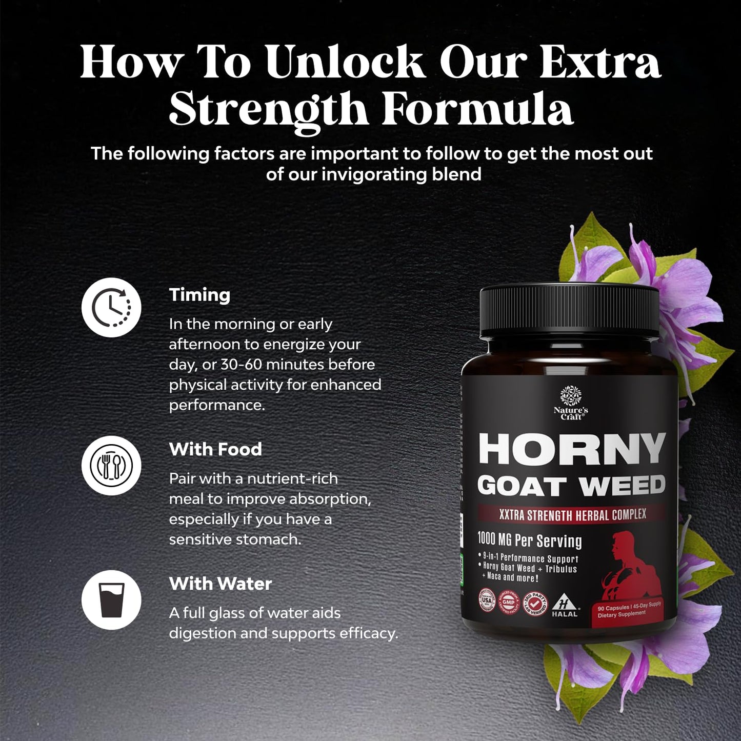 Natures Craft Horny Goat Weed for Men - Extra Strength 90 Capsules