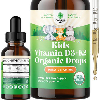 Natures Craft Kids Vitamin D3 K2 Drops – Organic Vitamin D for Strong Bones | 60 ml