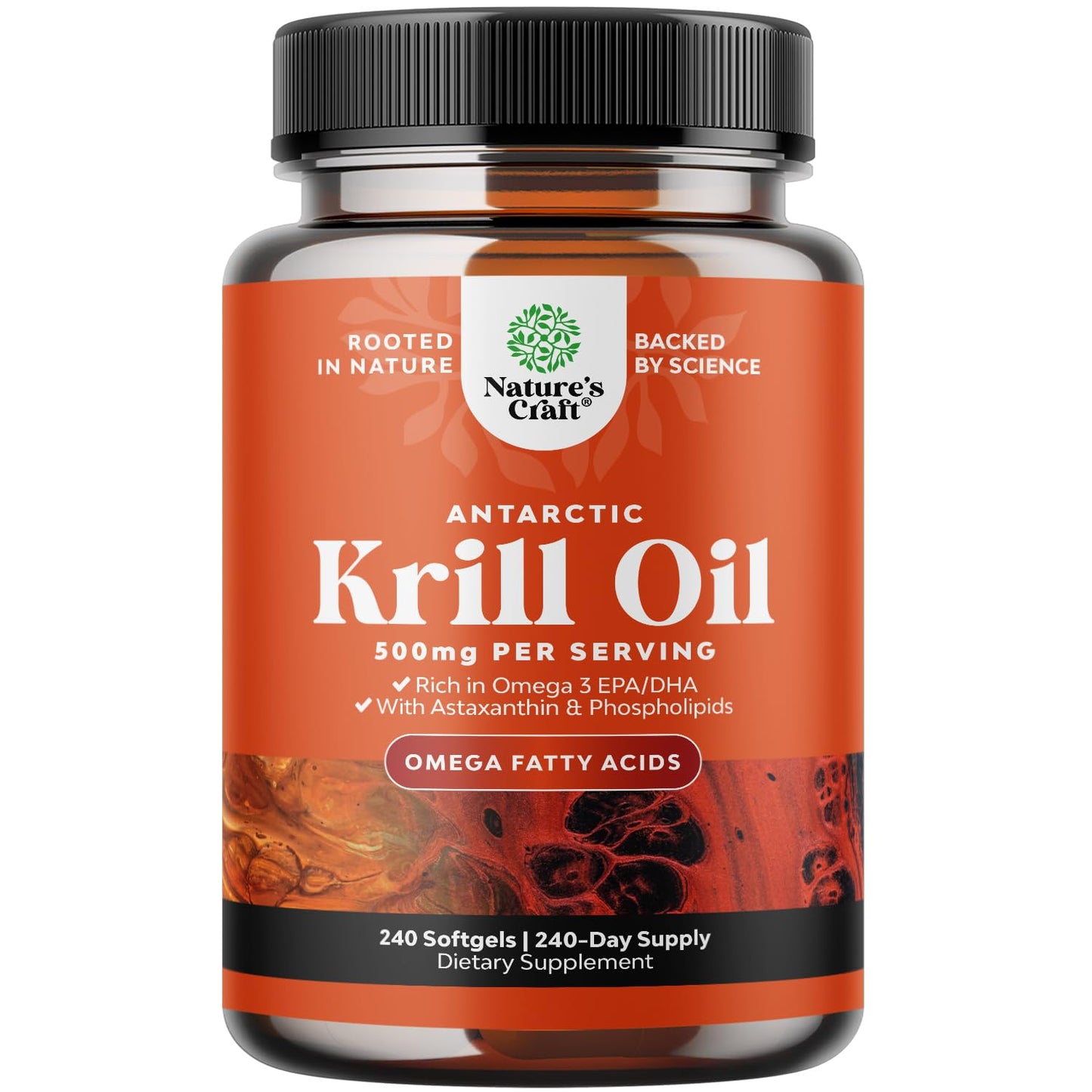 Natures Craft Antarctic Krill Oil 500mg Softgels – EPA DHA & Astaxanthin | 240 Count | 3rd Party Lab Tested