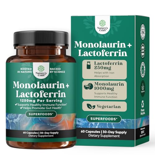 Lactoferrin 250mg & Monolaurin 1000mg - 30 Servings - Gut Health (Vegetarian)