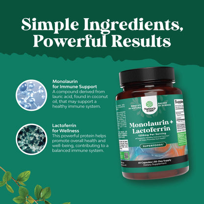 Lactoferrin 250mg & Monolaurin 1000mg - 30 Servings - Gut Health (Vegetarian)