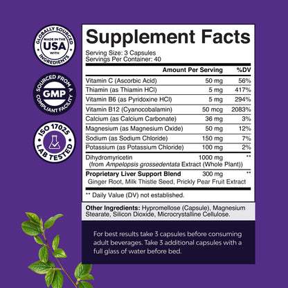 Natures Craft Re-Hydration Pills for After Drinking Recovery - DHM + Milk Thistle, Prickly Pear & Electrolytes (120 Count)