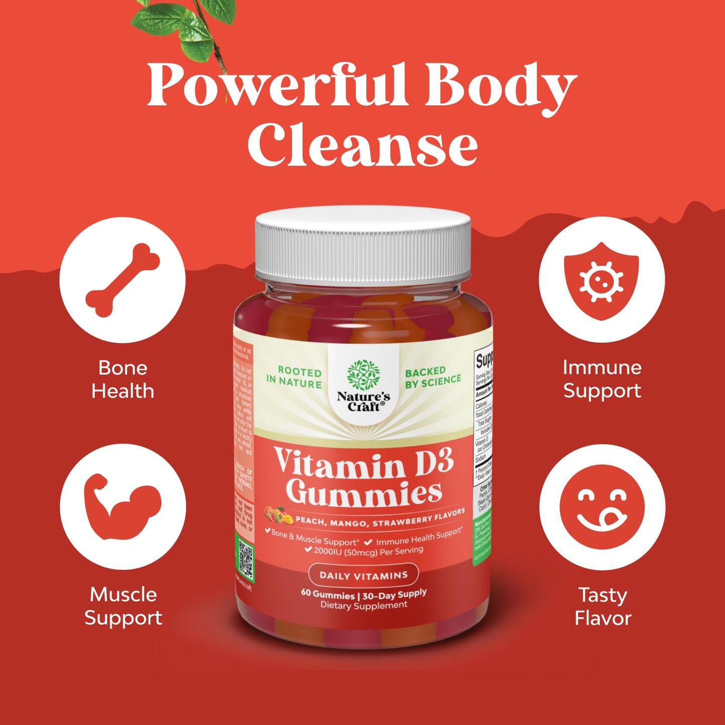 Natures Craft Vitamin D3 Gummies 2000 IU – Daily Wellness for Adults | Non-GMO, Gluten Free