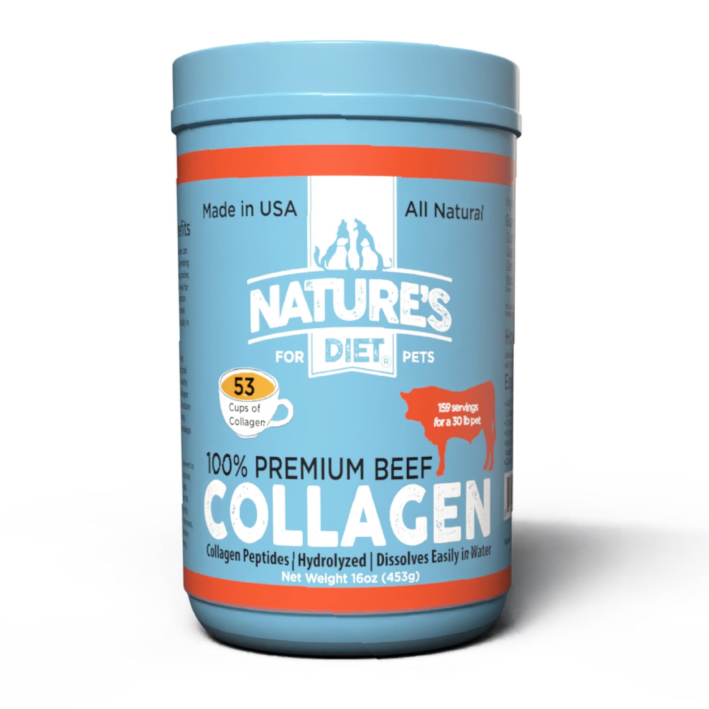 Nature's Diet Beef Collagen Peptides Type 1 for Dogs & Cats – Joint, Digestion & Skin Health | Premium Human Grade, Grass-Fed