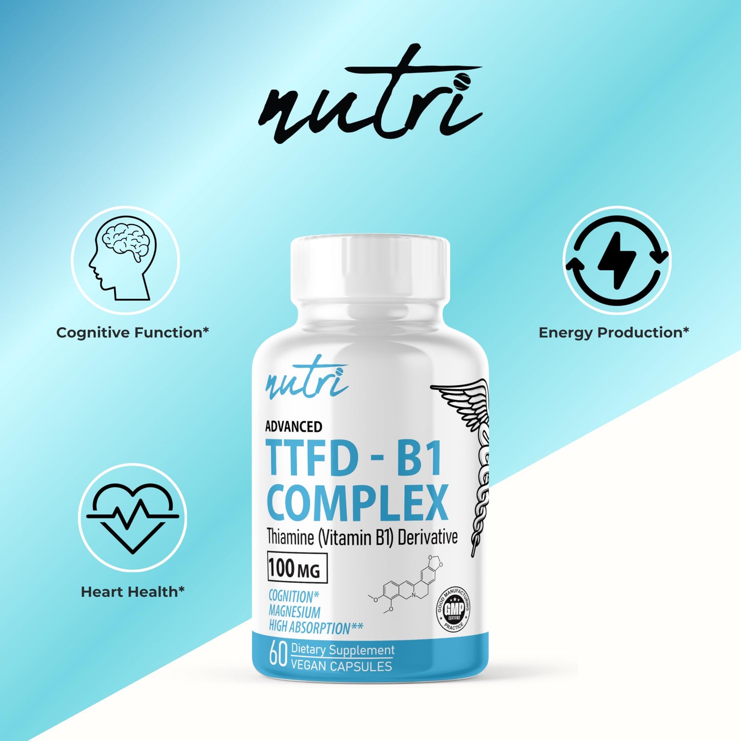 Nature's Fusions TTFD Thiamine B1 100mg - 60 Servings + 8mg Magnesium | Lab Tested