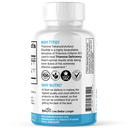 Nature's Fusions TTFD Thiamine B1 100mg - 60 Servings + 8mg Magnesium | Lab Tested