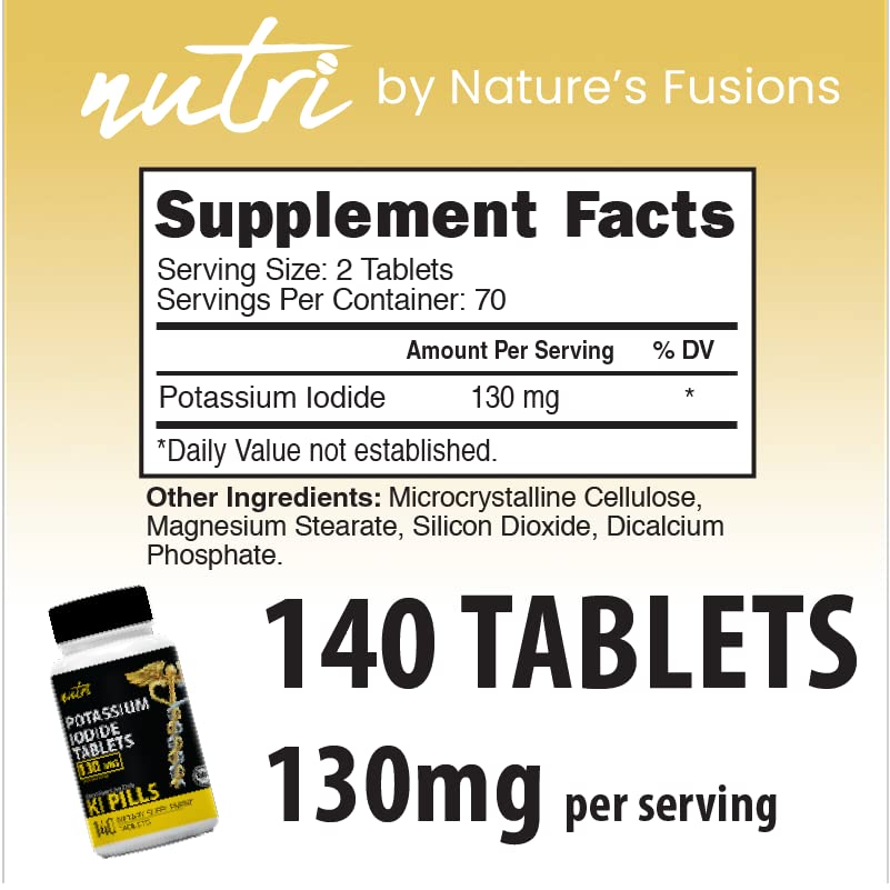Nature's Fusions Potassium Iodide Tablets (Pack of 5) 130 mg – 700 Tablets EXP 12/2032 – KI Pills