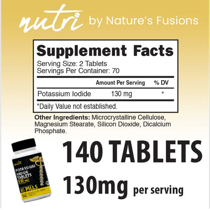 Nature's Fusions Potassium Iodide Tablets (Pack of 5) 130 mg – 700 Tablets EXP 12/2032 – KI Pills