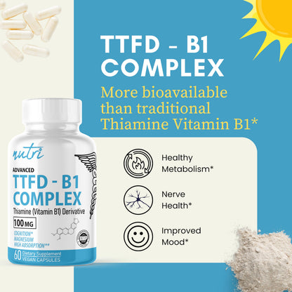 Nature's Fusions TTFD Thiamine B1 100mg - 60 Servings + 8mg Magnesium | Lab Tested