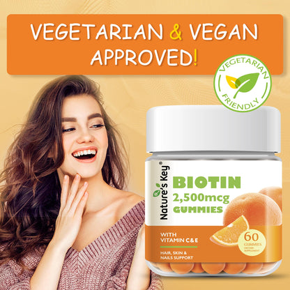 Nature's Key Biotin Gummies with Vitamin C & E – Vegan, 60 Count