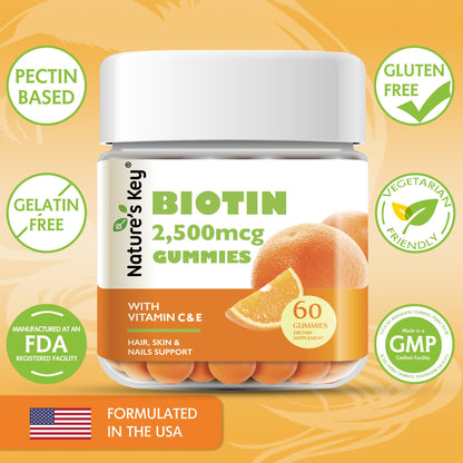 Nature's Key Biotin Gummies with Vitamin C & E – Vegan, 60 Count
