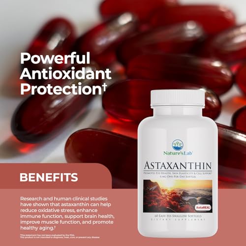 Nature's Lab AstaREAL Astaxanthin - 6mg Potent Antioxidants - 60 Capsules (2 Month Supply)