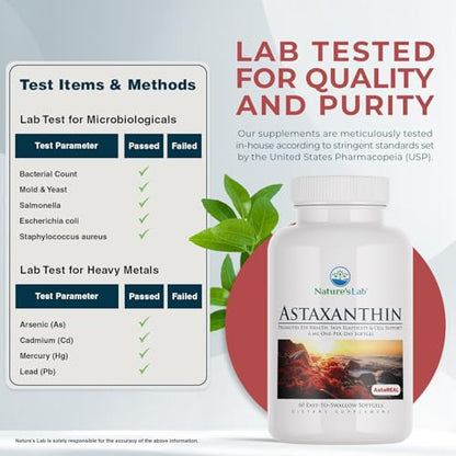 Nature's Lab AstaREAL Astaxanthin - 6mg Potent Antioxidants - 60 Capsules (2 Month Supply)