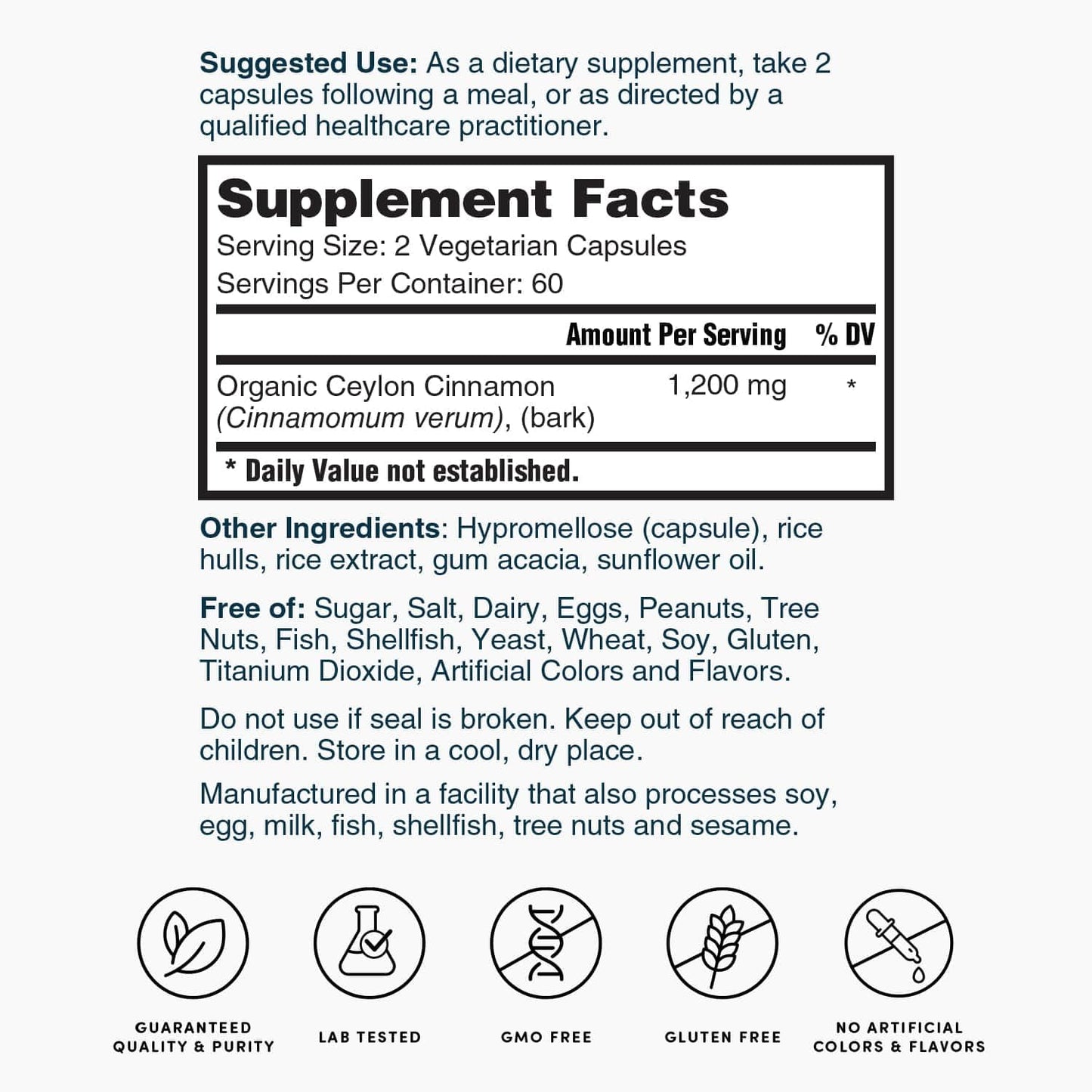 Nature's Lab Ceylon Cinnamon 1,200 mg | 60 Servings per Container | Pack of 2