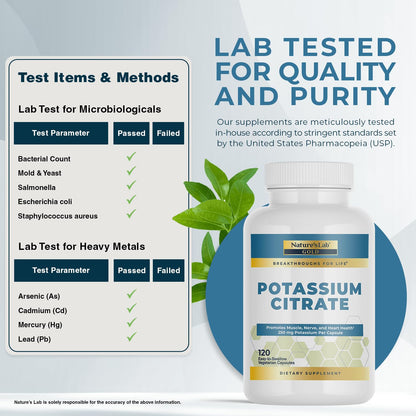 Nature's Lab Gold Potassium Citrate 250mg - 120 Capsules (Pack of 2) - Heart, Nerve & Muscle Support