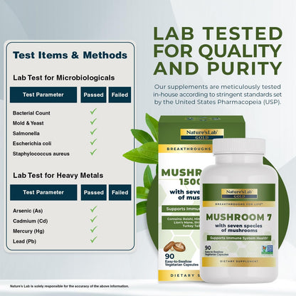 Nature's Lab Mushroom 7 Organic Blend – Immune Support, Cell Function & Endurance (90 Capsules) Pack of 2
