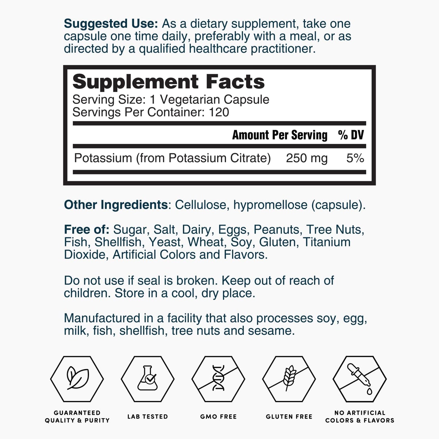 Nature's Lab Gold Potassium Citrate 250mg - 120 Capsules (Pack of 2) - Heart, Nerve & Muscle Support