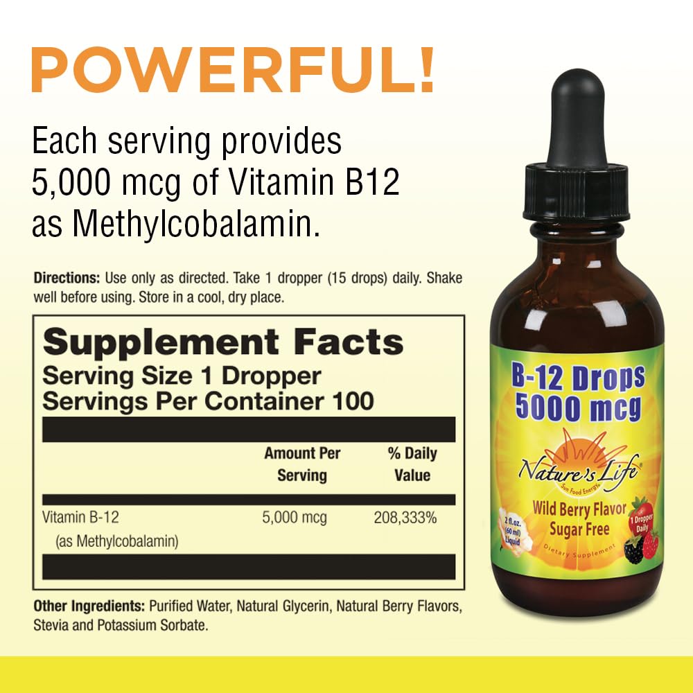 Nature's Life B-12 Drops — Methylcobalamin 4 oz | 5,000 mcg per Serving