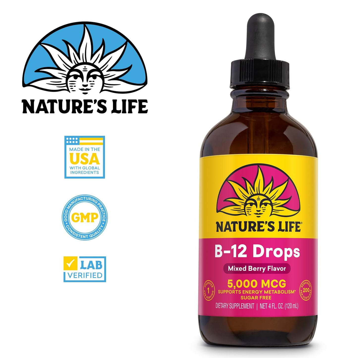 Nature's Life B12 Drops 5000 mcg – Liquid Vitamin B12 (Methylcobalamin) – Mixed Berry – Sugar Free