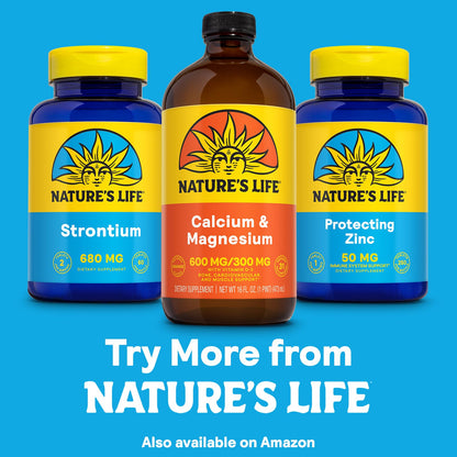 Nature's Life Liquid Calcium Magnesium + Vitamin D3 | 600mg Calcium, 300mg Magnesium, 1000 IU Vitamin D3 | 16 oz