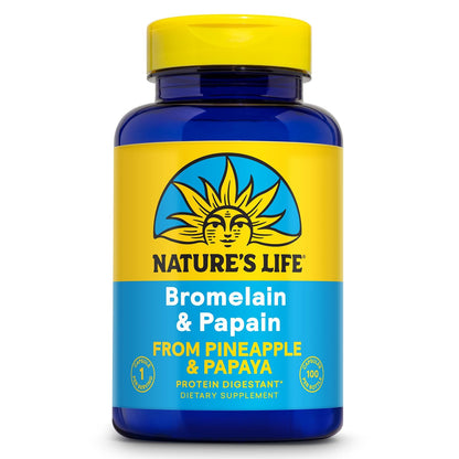 Nature's Life Bromelain & Papain from Pineapple and Papaya - Digestive Enzymes for Women and Men - Protein Digestion, Digestive Health, Gut Health Support - Vegan, 60-Day Guarantee - 100 Servings