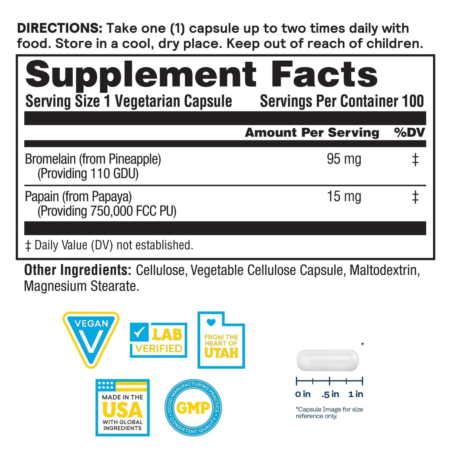 Nature's Life Bromelain & Papain from Pineapple and Papaya - Digestive Enzymes for Women and Men - Protein Digestion, Digestive Health, Gut Health Support - Vegan, 60-Day Guarantee - 100 Servings