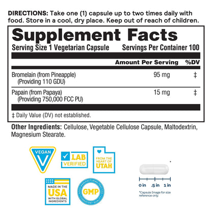 Nature's Life Bromelain & Papain from Pineapple and Papaya - Digestive Enzymes for Women and Men - Protein Digestion, Digestive Health, Gut Health Support - Vegan, 60-Day Guarantee - 100 Servings