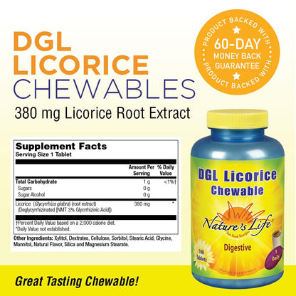 Nature's Life DGL Licorice Chewable Tablets 380 mg - 100 Count