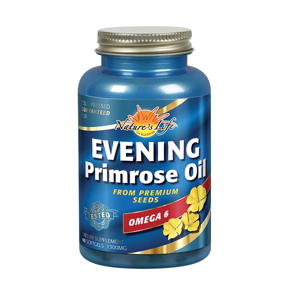 Nature's Life Evening Primrose Oil 1300 mg - PMS & Menopause Support | Skin Health | 60ct