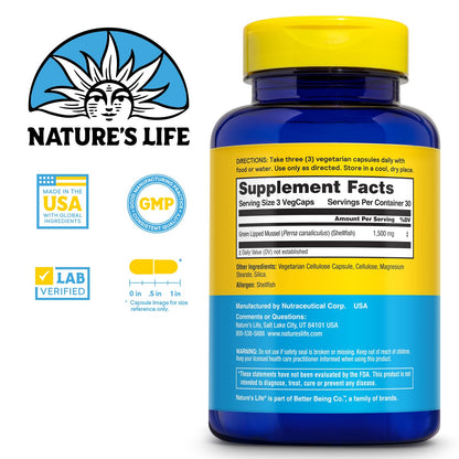 Nature's Life Green Lipped Mussel 1500 mg – NZ Omega-3 Joint & Immune Support | 90 Capsules, 30 Servings