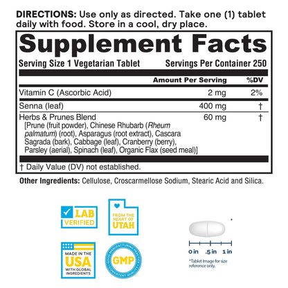 Nature's Life Herbs & Prunes - 400mg Senna Leaves, Vegan, 250 Servings