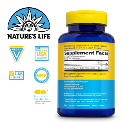 Nature's Life Magnesium 500 mg – Citrate, Malate, Oxide + Vitamin B6 | 100 Servings
