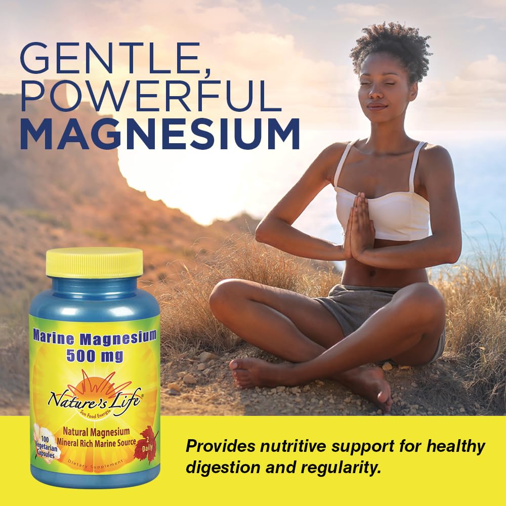 Nature's Life Marine Magnesium 500mg | Digestive Support & Regularity | 100 Vegetarian Caps