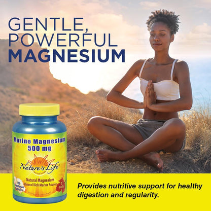 Nature's Life Marine Magnesium 500mg | Digestive Support & Regularity | 100 Vegetarian Caps