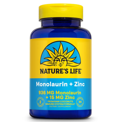 Nature's Life Monolaurin Plus Zinc Immune Support - 936mg Monolaurin, 15mg Zinc - 45 Serv, 90 Veg Capsules